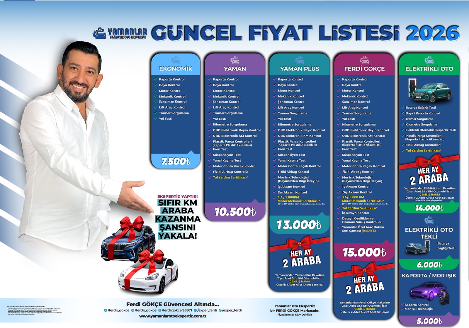 Yamanlar Oto Ekspertiz 2026 güncel fiyat listesi
